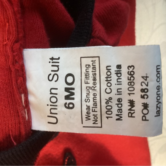 COPY - Baby union suit red cotton with moose size 6 months by LAZY ONE - Picture 3 of 9